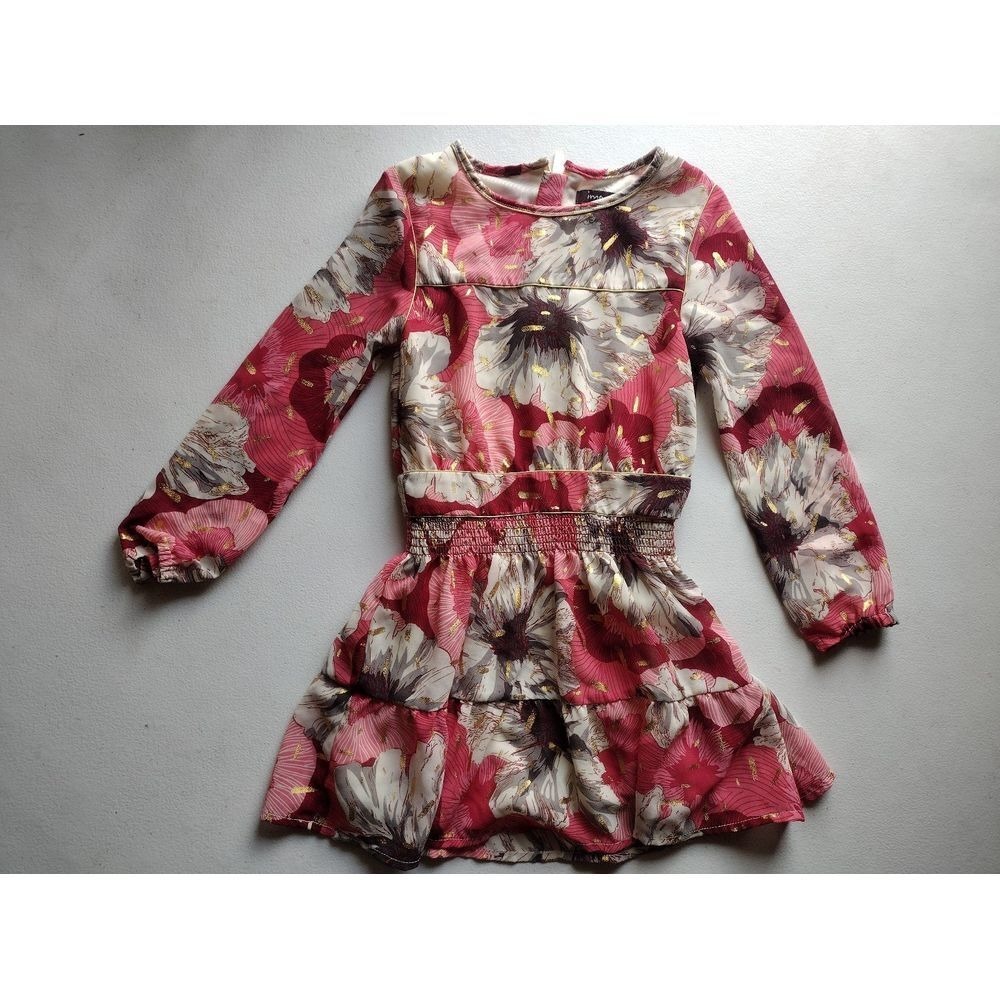 Imoga Sylvie Girls Dress Floral Print Pink Gold Long Sleeve Size 4